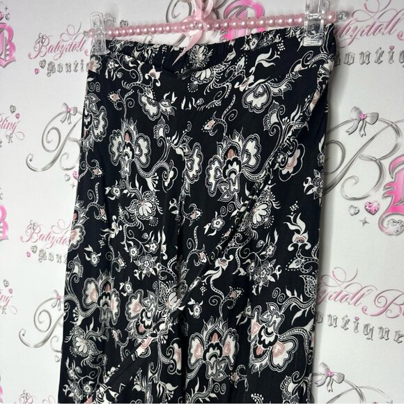 Forever 21 pants flare flowy flower floral black white pink boho hippie - Picture 5 of 8